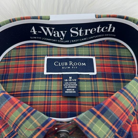 Club Room Performance Slim Fit Long Sleeve - Green/Red Plaid - Medium - NWT - Picture 3 of 4